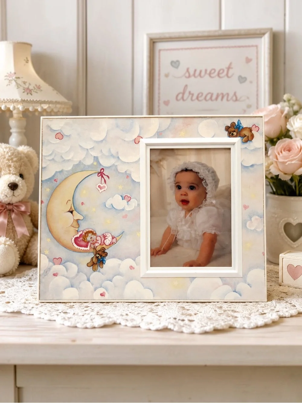 Ultra Frame Baby Nursery Picture Frame Moon Teddy Bear Clouds 5x3.5 Tabletop